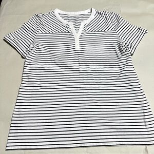Coral Bay Black White Striped Short Sleeve Top Size L Cotton Blend Casual